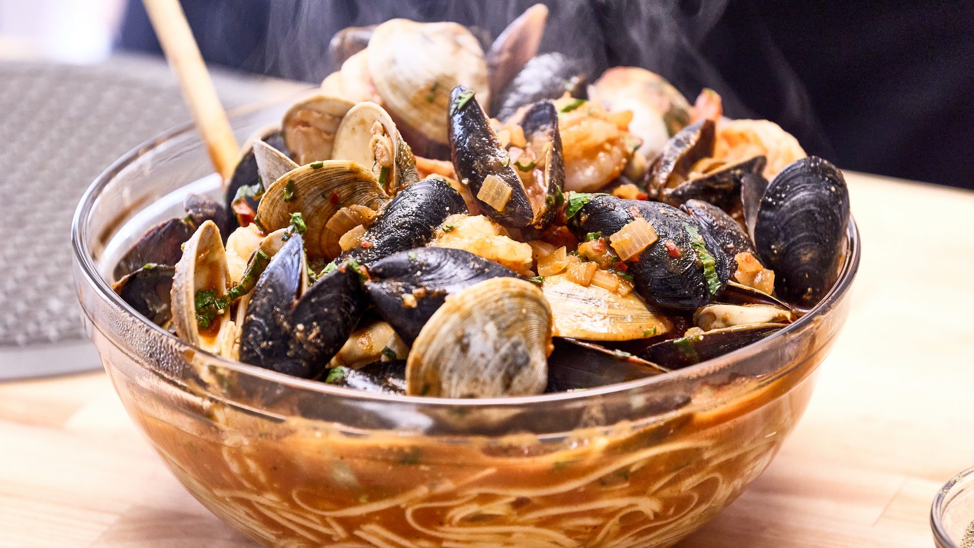 A quick and easy Seafood Fra Diavolo dish with 3 types of seafood 1 Seafood Fra Diavolo
