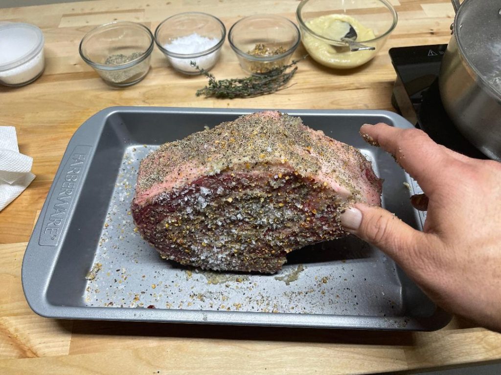 Prime Rib for Two - Perfectly Cooked in 50 Minutes 11 prime rib with bone side down in roasting pan