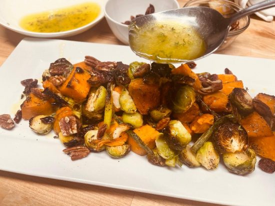 Roasted Brussels Sprouts and Roasted Sweet Potatoes