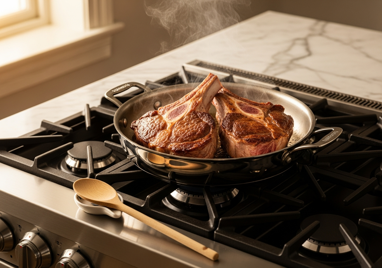 Giouvetsi Recipe: Classic Greek Baked Lamb with Orzo in 1 Clay Pot 5 Searing bone-in lamb pieces for giouvetsi recipe in a heavy Dutch oven