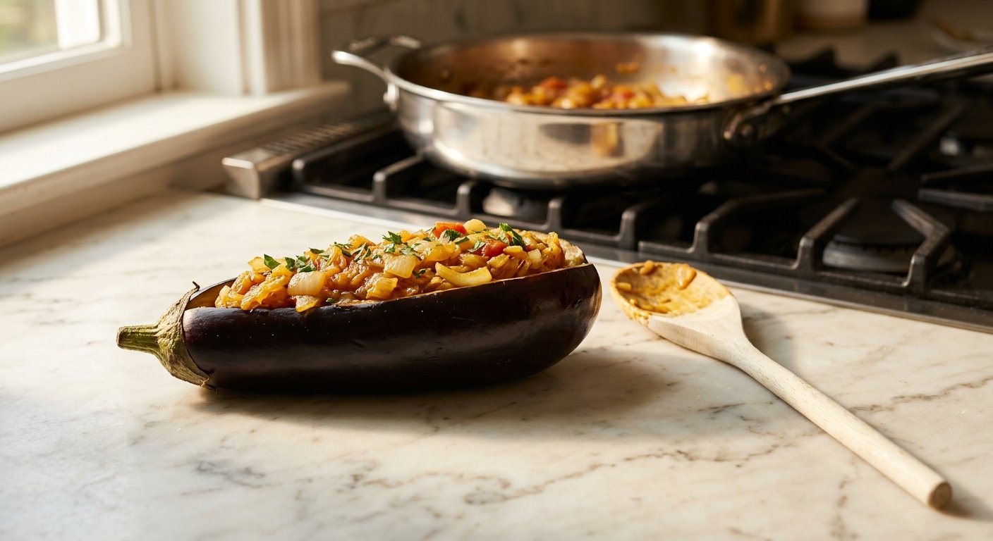 Imam Bayildi: 1 Pan of Greek Braised Stuffed Eggplant That Made an Imam Faint 11 stuffing eggplant with tomato and onion filling for imam bayildi recipe