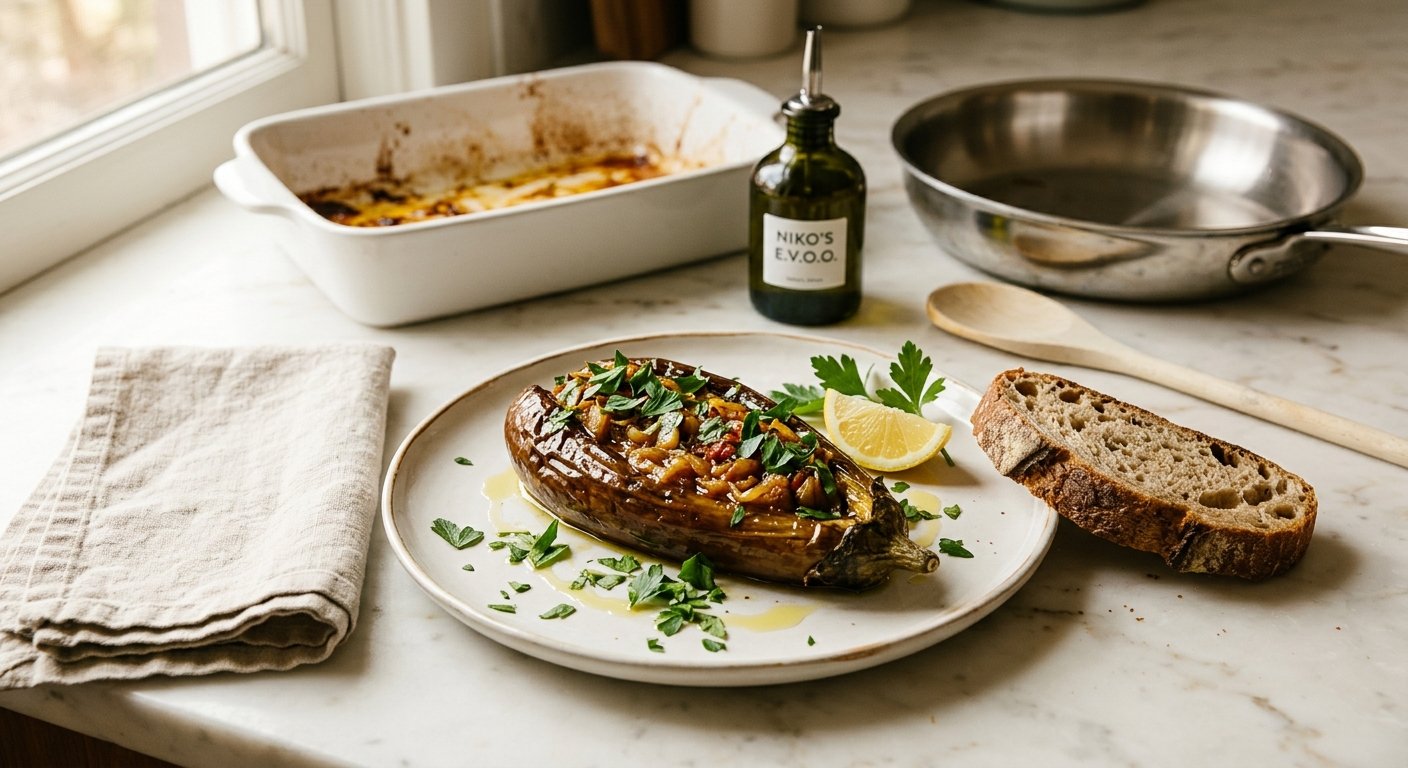 Imam Bayildi: 1 Pan of Greek Braised Stuffed Eggplant That Made an Imam Faint 17 imam bayildi served at room temperature - the traditional way to serve this Greek braised eggplant