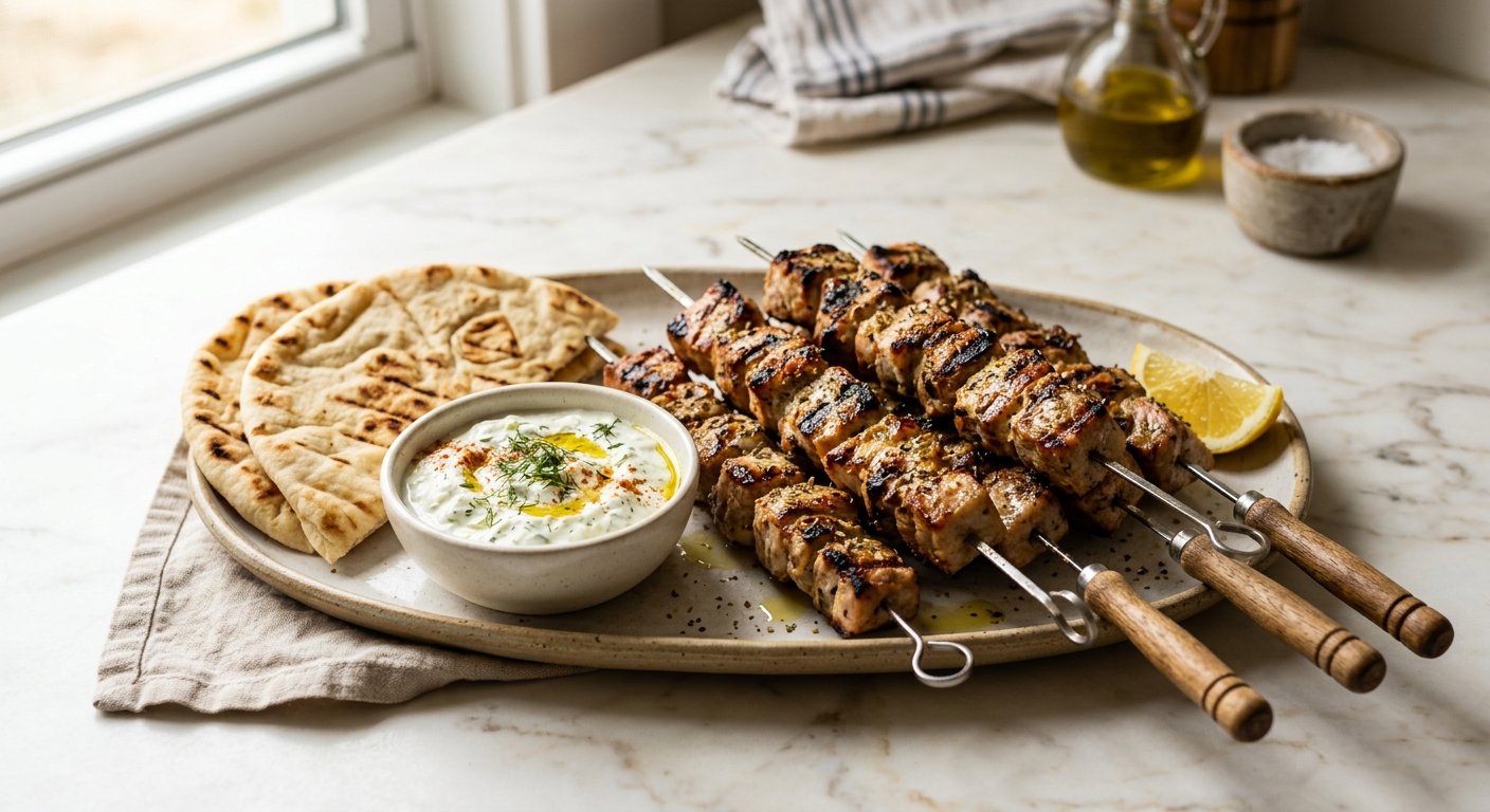 Souvlaki: Greek Pork Skewers with a 3-Ingredient Marinade (4 Tips for Perfect Char) 3 souvlaki hero
