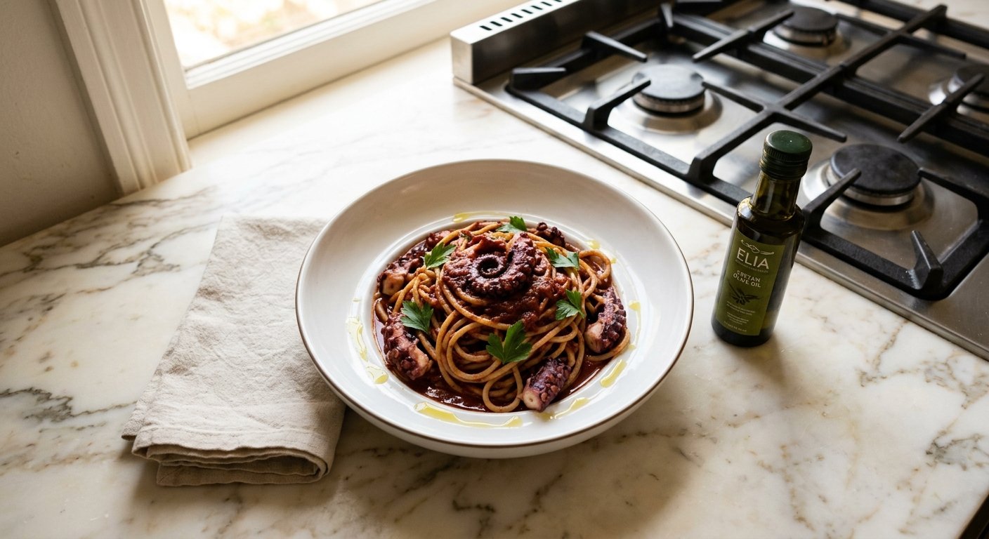 greek octopus pasta hero